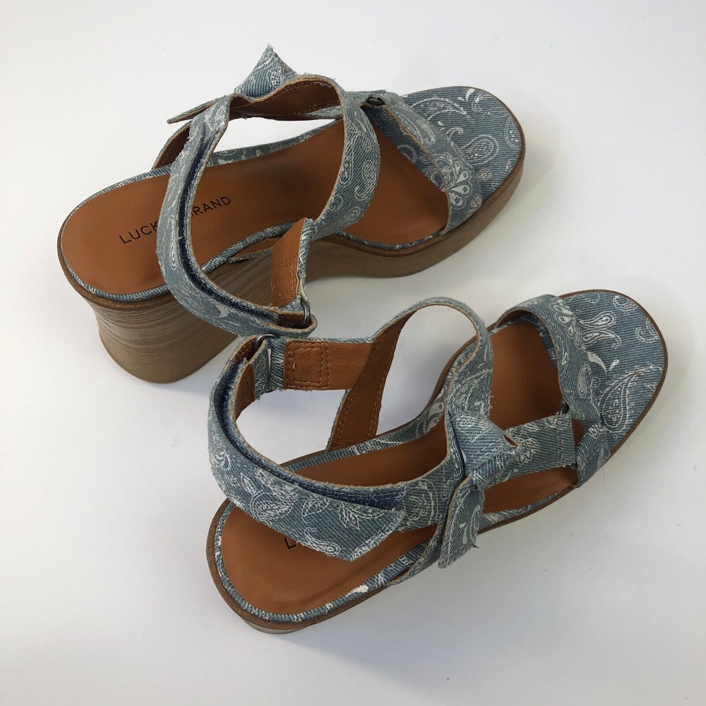 Lucky Brand Demmia Platform Wedge Sandal Acid Denim Blue Women's Size 8 - Picture 6 of 12